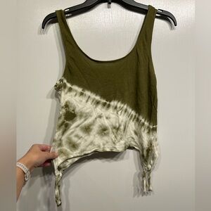 Forever 21 S Green/White Tie-Dye Crop Tank Top with Tie Sides